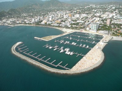 Santa Marta marina from the air showing boats in the marina