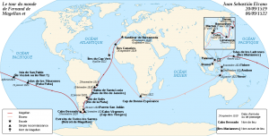 The route of Magellan's ciurcumnavigation.