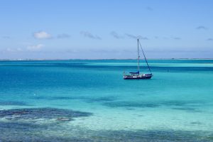 Single yacht at anchor in Los Roques, Venezuela