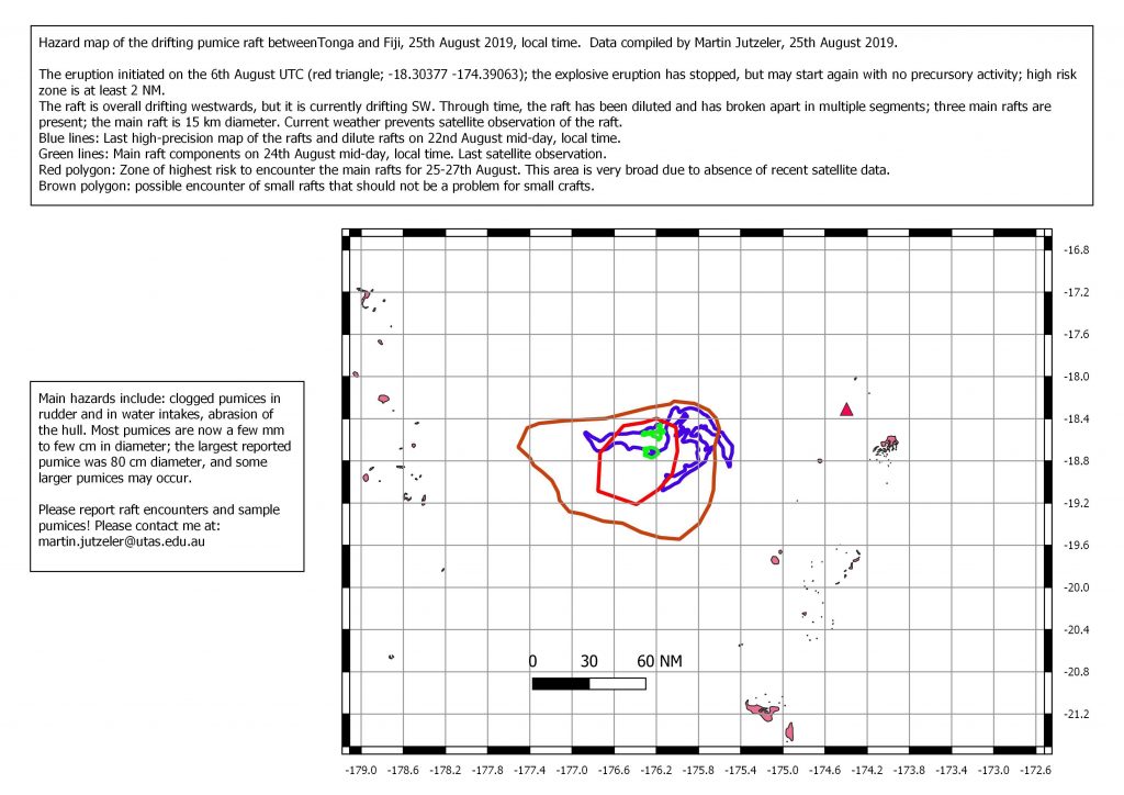 Diagram map showing the islands of tonga and the location of the pumice field