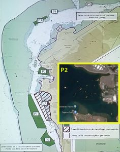 Map and satellite photo of the Taina anchorage to be evacuated.